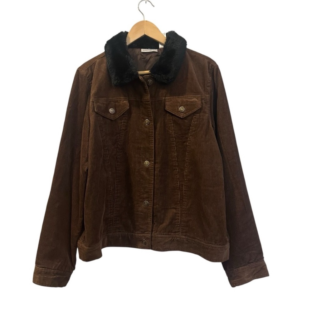 Y2K Barn Trucker Brown Corduroy Jacket with Black Faux Fur Collar Size XL - Picture 2 of 12